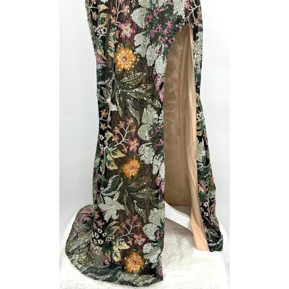 Mac Duggal [ 10 ]  Embellished Floral One Shoulder Gown Black 49574 NWT $698 - Picture 7 of 16